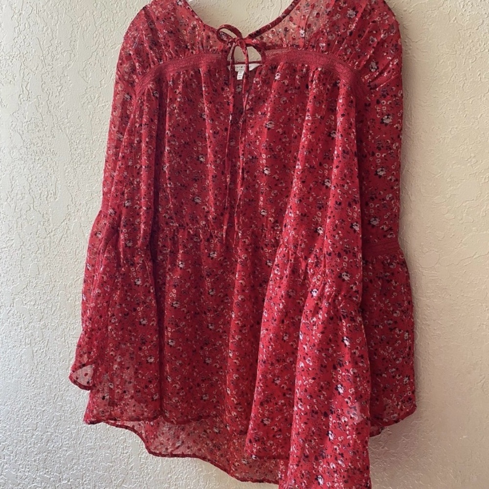 Lucky brand boho baby doll floral semi sheer shirt